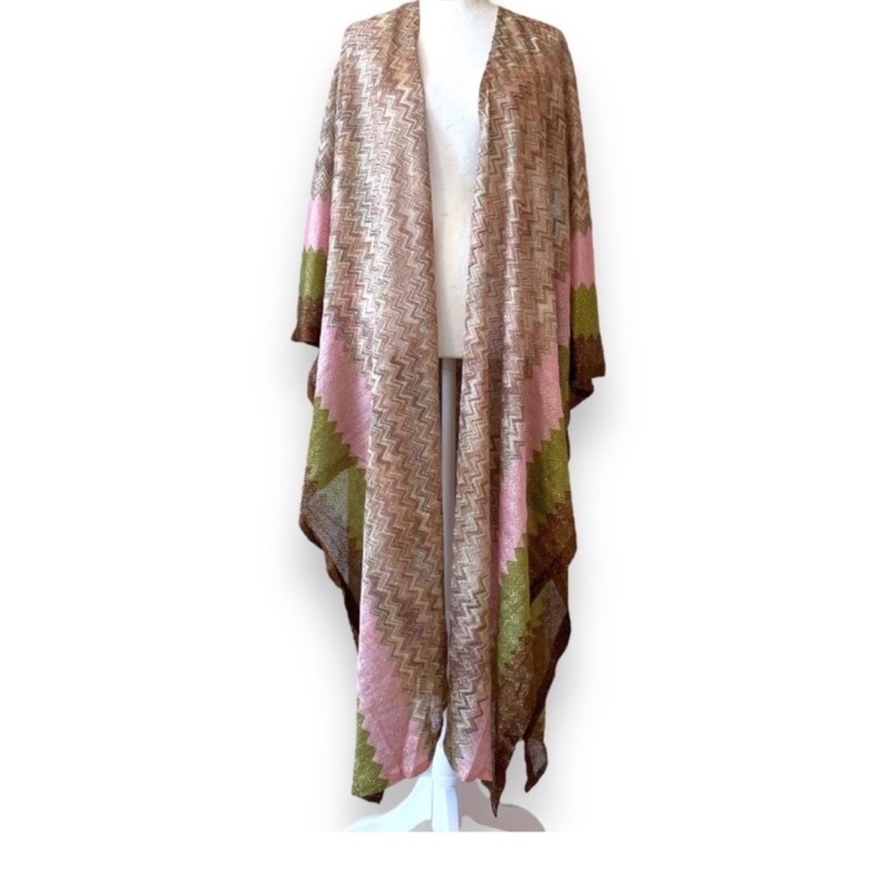 Free People Sparkly Zigzag Patterned Soft Thin Knit Kimono - Picture 4 of 9
